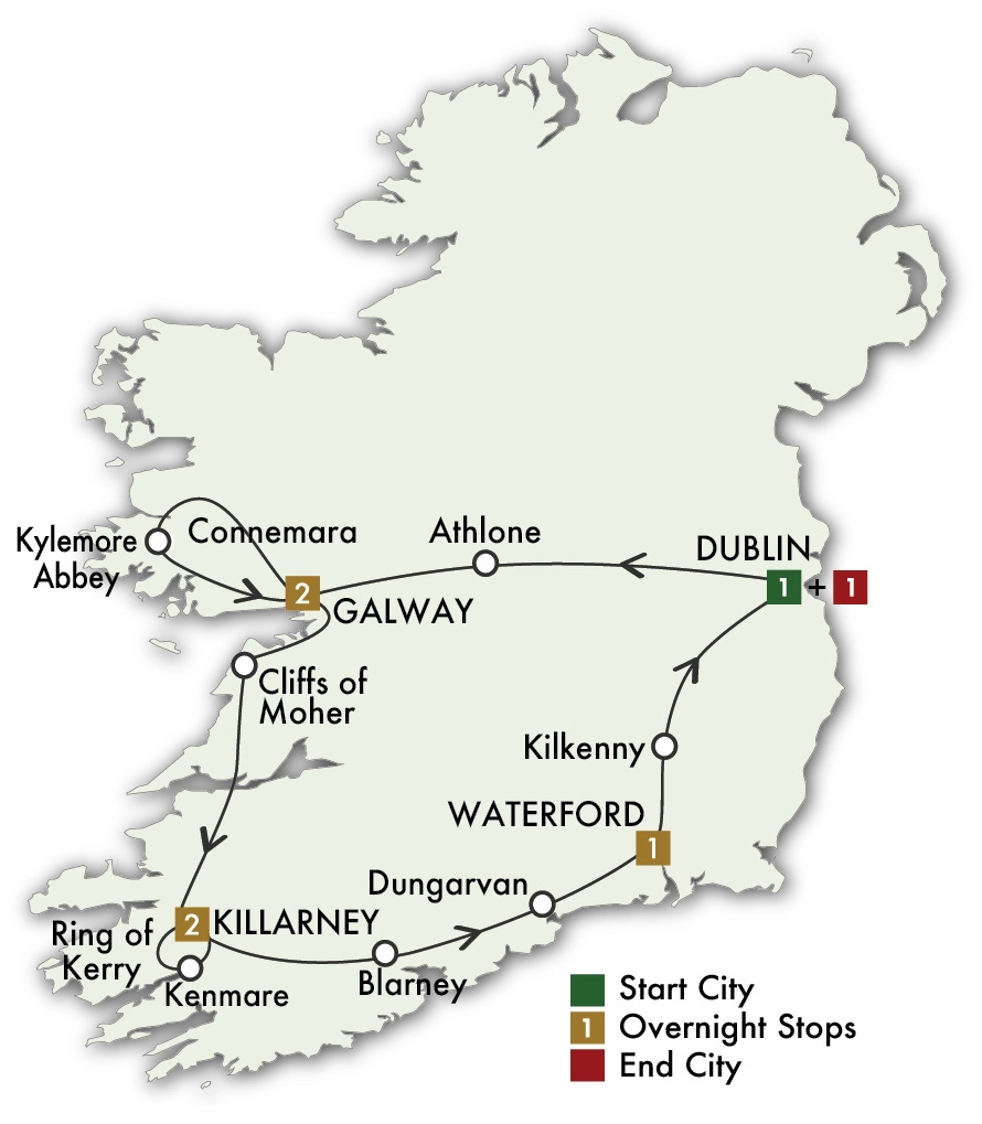 Irish Gold Tour map